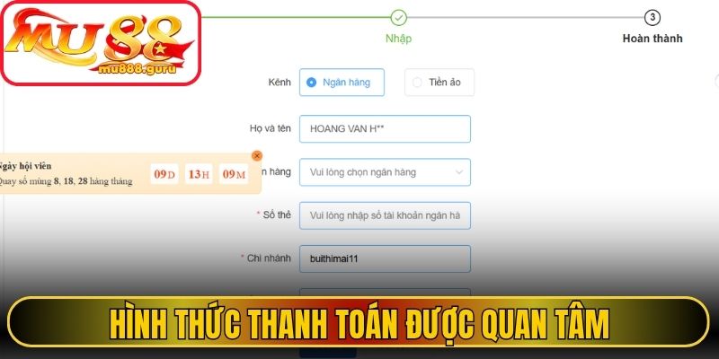 Hình thức thanh toán được quan tâm 