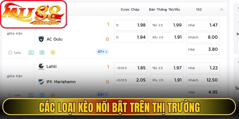 Các loại kèo nổi bật trên thị trường 